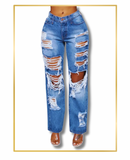 Baggy-zerrissene Jeans mit Midi-Taille